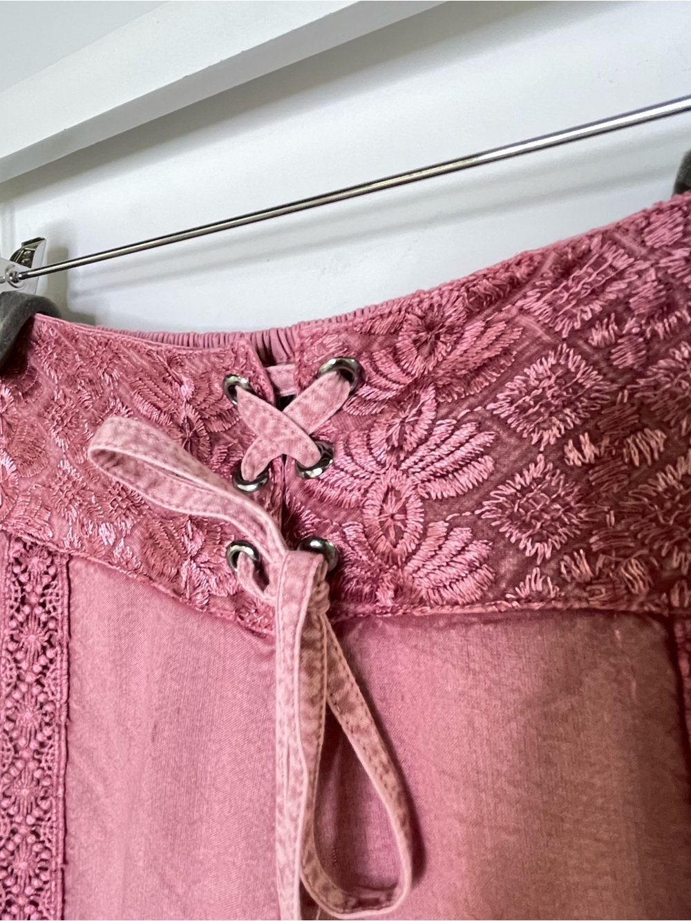 Bohemian | Devi Wide Leg Embroidered Palazzo Pants | Mauve Pink Lace-Trim Corset - Picture 5 of 16